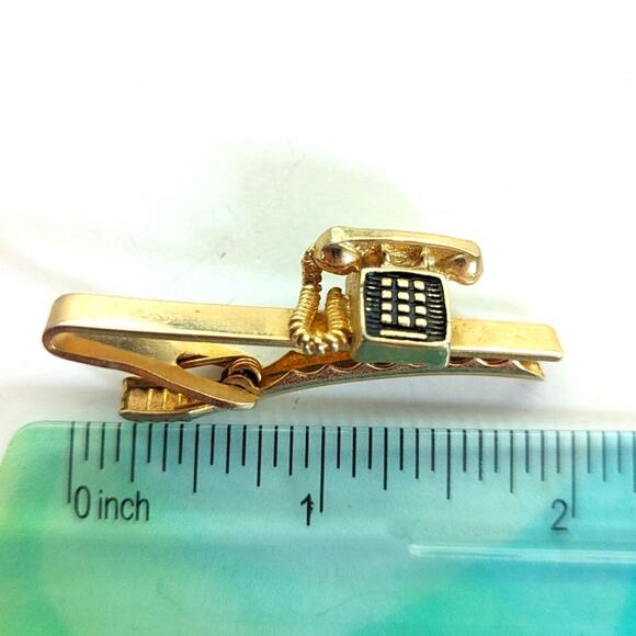 Vintage Estate Gold Tone Figural Telephone AT&T Bell Atlantic Tie Clip Clasp - Picture 3 of 3